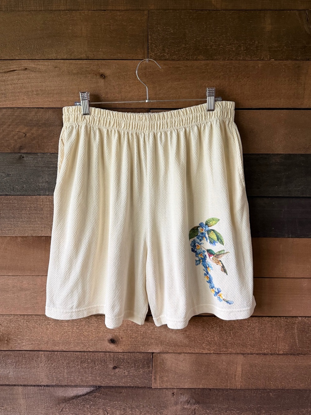 Vintage Hummingbird Floral Shorts Cottagecore Textured High Waist XL